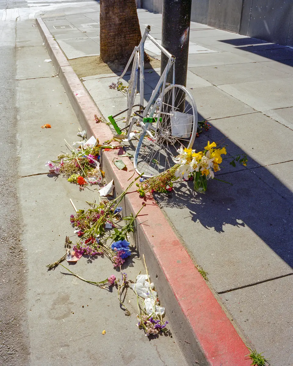 Memorial Bike for Tess Rothschild, killed March, 13, 2019 near Howard and 6th Street, 2020<p>© Janet Delaney</p>