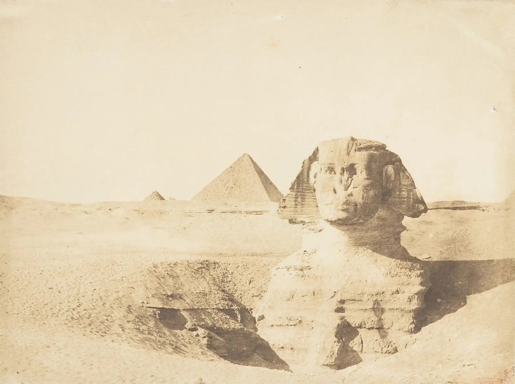 Vue du grand Sphinx et de la grande pyramide de Menkazeh (Mycerinus), December 1849.<p>© Maxime Du Camp</p>